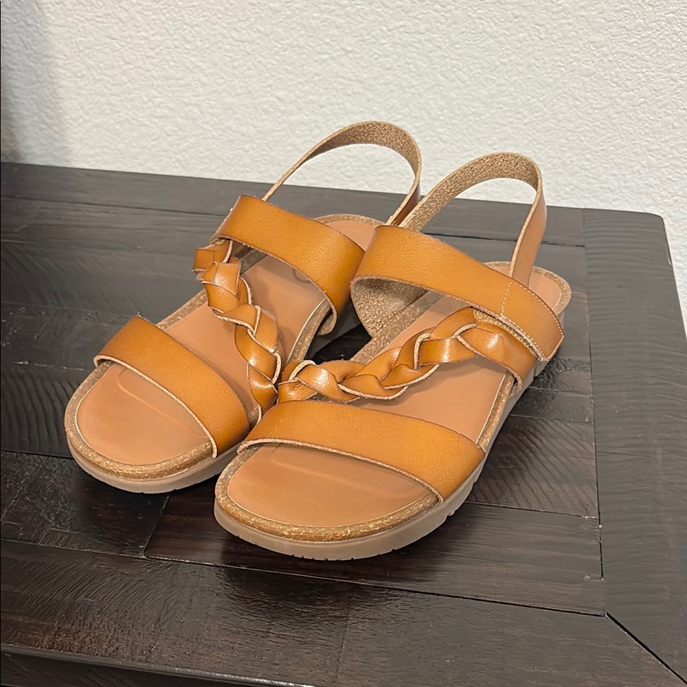 BareTraps Women's Braided Tan Sandals